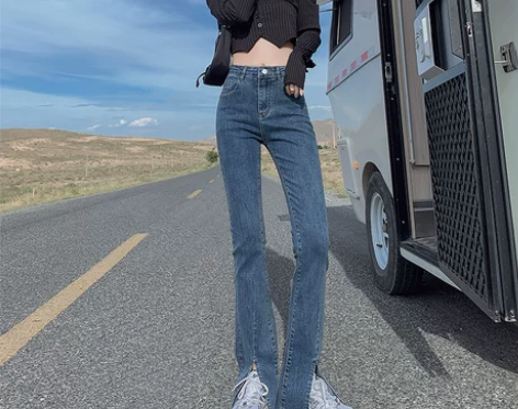 【狂欢价】高腰微喇牛仔裤秋季2021年新款...