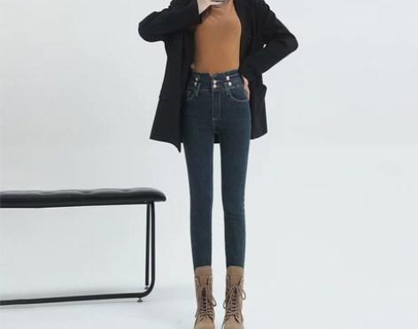 木卡森2022年新款牛仔裤女小脚秋季高腰修...