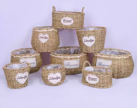 草编创意花盆藤编田园插花花篮子手提编织