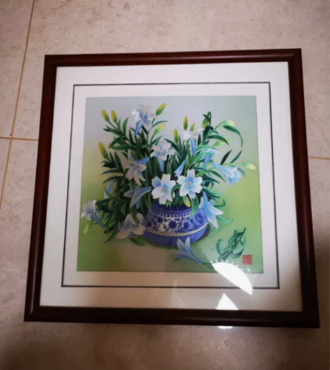 闲置刺绣画，32cm×32cm，已裱好，西...