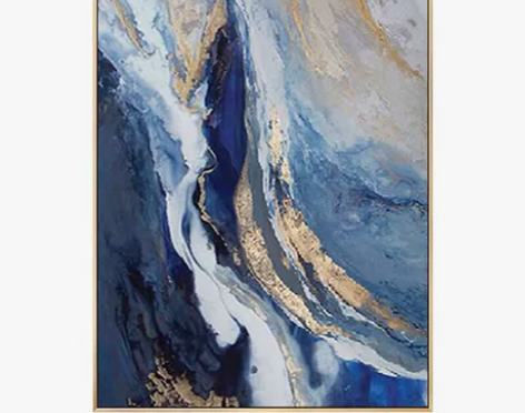 现代蓝色抽象大气油画 纯手绘油画欧美风格简...