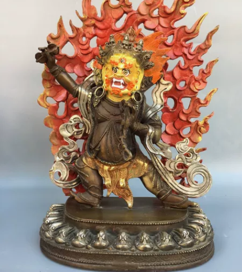 铜鎏金画脸搓银金刚手佛像莲花台坐佛 工艺精...