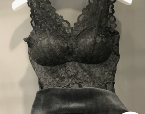 法式蕾丝吊带背心女加厚加绒打底衫冬季内搭带...