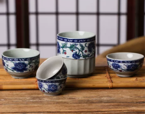 小陶瓷杯 复古酒楼茶杯 家用 套装 10只...