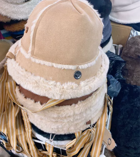 麂皮绒盆帽渔夫帽，外层麂皮绒，内里羊羔毛，...