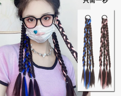 送）拳击辫假发女双马尾甜辣辫子麻花长辫彩色...