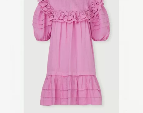 sea粉色泡泡袖连衣裙 doen法式风刺绣...