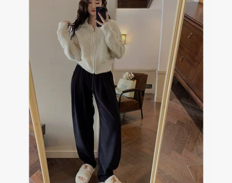 三吉黑花 阔腿裤子女秋冬高腰2022年新款...