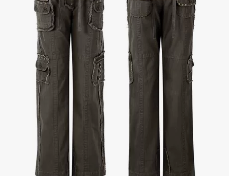 欧美ins辣妹复古蒸汽朋克机能多口袋水洗超...