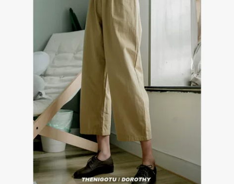 Dorothy丨高腰宽松直筒卡其色工装裤女...