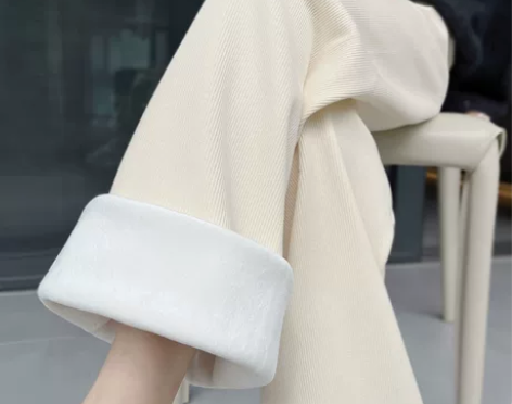 【高品质裤子清仓】秋冬加绒白色雪尼尔阔腿裤...