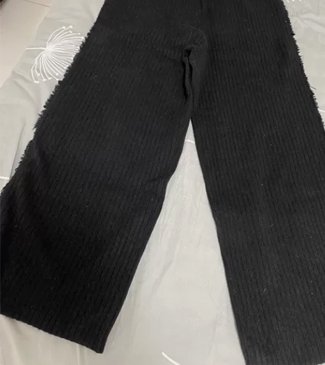 mjstyle针织阔腿裤黑色超级显瘦几乎全...