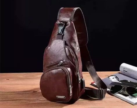 【官方正品】真皮质感男士胸包休闲单肩包斜挎...