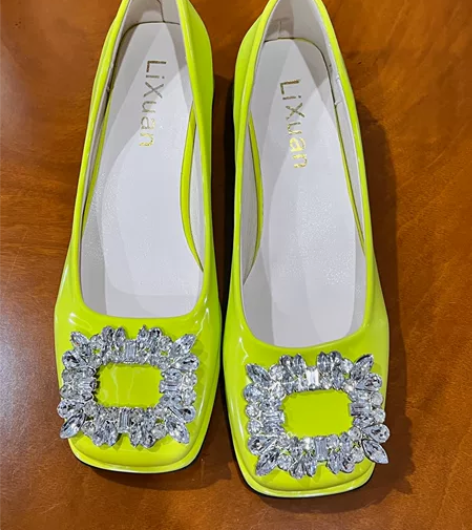 出 方钻水钻玛丽珍鞋 荧光黄绿 36码 全...