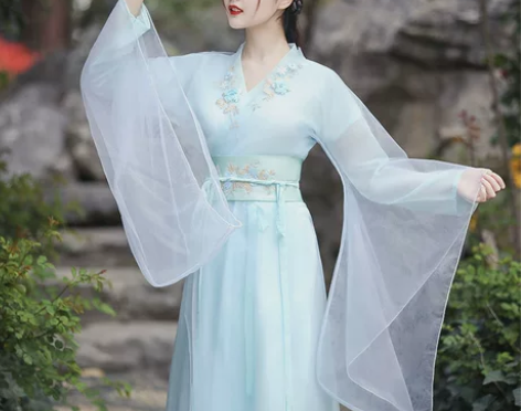 汉服女夏中国风原创古风蓝色古装广袖流仙裙改...