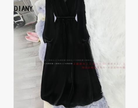 春秋冬季金丝绒连衣裙赫本风高级感黑色法式复...