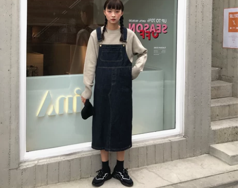 牛仔背带裙女2021春夏韩版中长款洋气减龄...