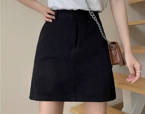 松紧腰牛仔短裙女夏季新款防走光a字裙遮胯显...