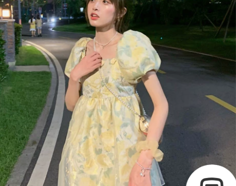 碎花方领蓬蓬裙小个子公主裙夏季2022新款...