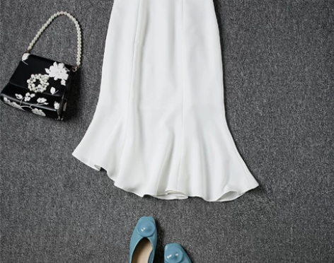 迷宫自制气质高腰不规则白色鱼尾裙半身裙女A...