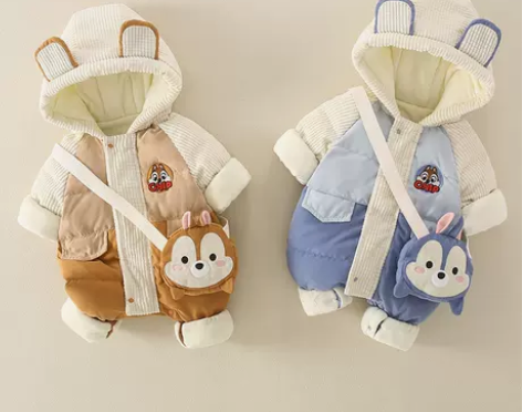 婴儿羽绒服冬0-12个月宝宝加绒连体衣新生...