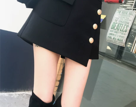 黑色不规则半身短裙女 港风chic高腰显瘦...
