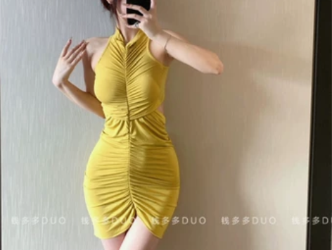 纯欲风紧身气质显白收腰显身材连衣裙设计感