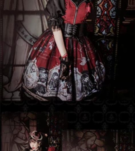 甜熊设计夜烬黑暗jsk+腰封+纱罩 红色 ...