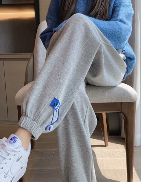 休闲裤女 休闲裤子灰色运动裤女宽松束脚卫裤...