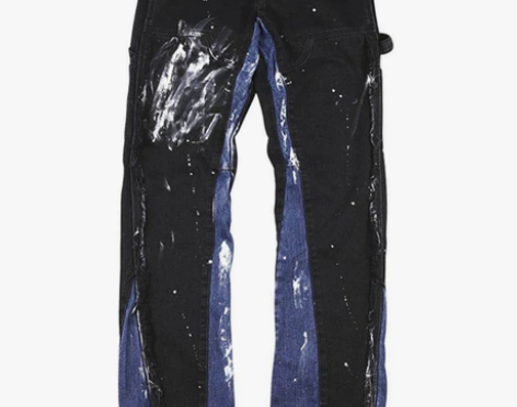 新因素水洗泼墨刷漆拼接牛仔裤高街ins国潮...