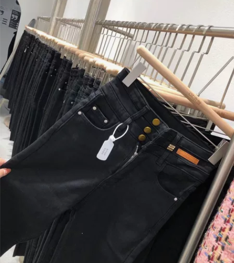 高腰三粒扣牛仔裤内里加绒弹力小脚裤铅笔裤 ...
