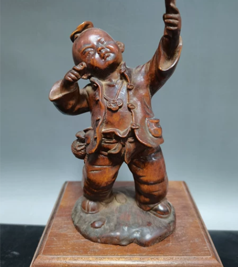黄杨木雕仿古《男孩》摆件，黄杨木木雕摆件，...