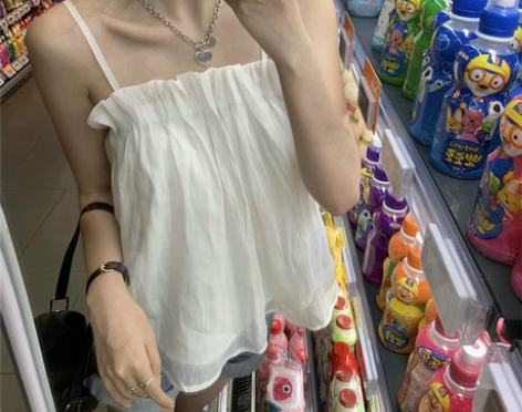 kumikumi荷叶边吊带背心女夏季宽松显...