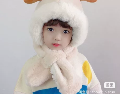 儿童帽子冬季女童一体帽可爱女宝宝毛绒帽洋气...
