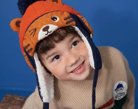 KK树儿童帽子冬男童女童虎头帽卡通加厚保暖...