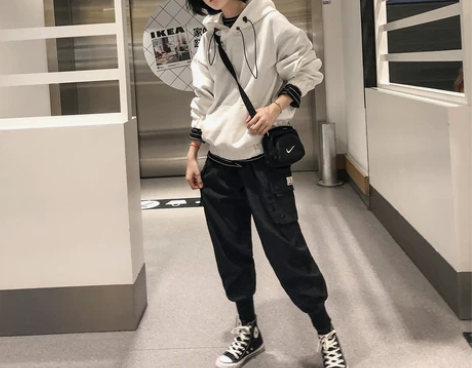 hiphop裤子秋冬季休闲裤女秋美式工装裤...