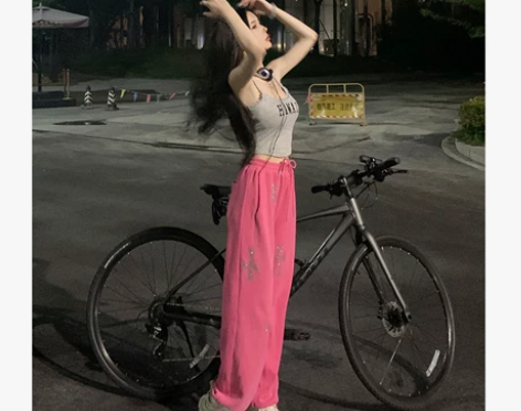 JMSHOP 慵懒女神 休闲裤子女宽松束脚...