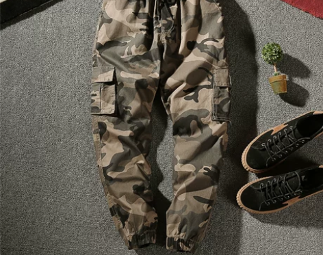 夏季薄款迷彩裤多口袋工装裤子男收脚裤束脚裤...