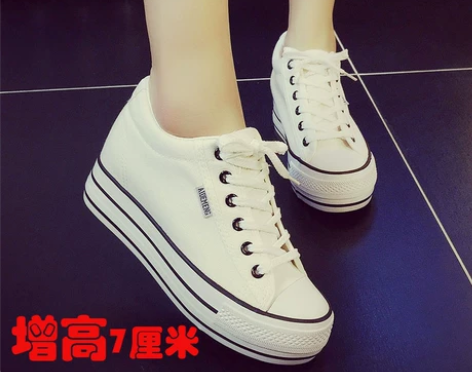 帆布鞋 小白鞋内增高春季女2022新款百搭...
