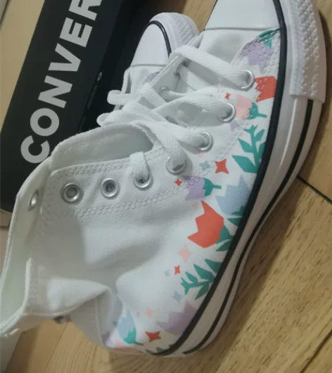 匡威夏款all star白色高帮时尚印花女...