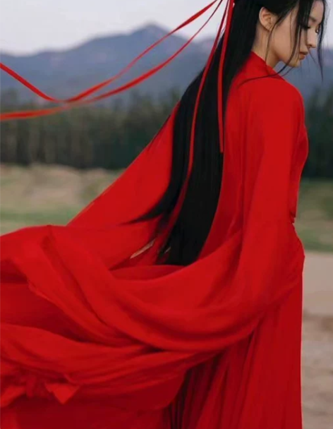 2022新款红色汉服女魏晋风武侠古装飘逸