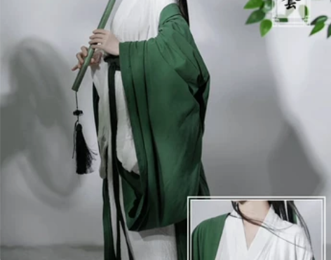忆纱缦 绿色汉服女夏季中国风直裾古装魏晋古...