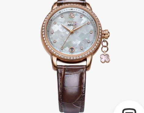 飞亚达手表女士防水机械表女表四叶草真皮带时...