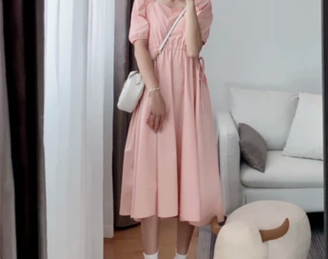 HHEY YEE超仙粉色连衣裙女夏收腰显瘦...
