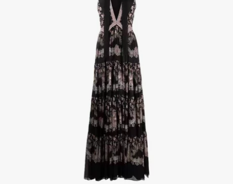 明星杨幂同款黑色波西米亚下开叉法式无袖碎花...