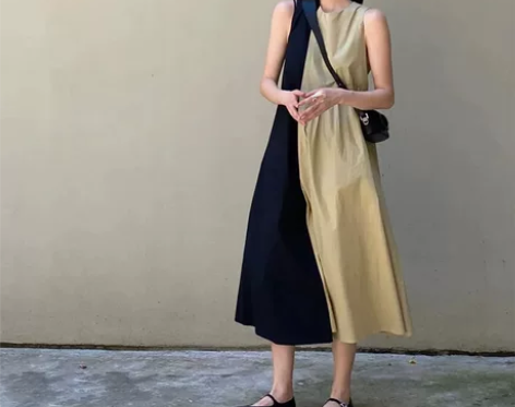 【礼遇价】茶歇法式无袖背心裙小众设计感撞色...