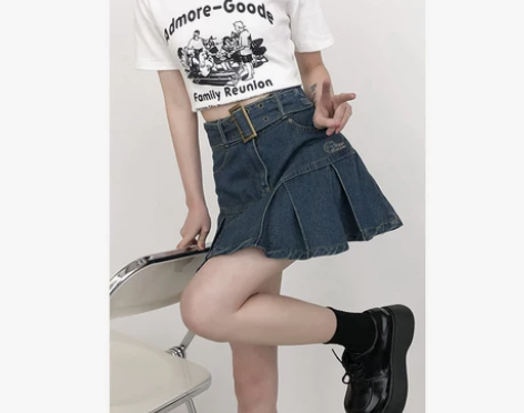 雨气泡~设计感小众辣妹复古牛仔短裙女夏包臀...