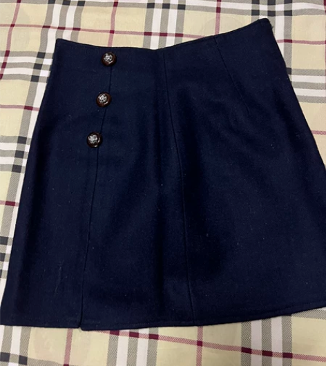 【女士半身毛呢短裙/A字裙藏兰色】 平铺量...