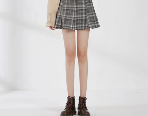 格子百褶裙秋冬季女高腰鱼尾裙格纹半身裙小个...