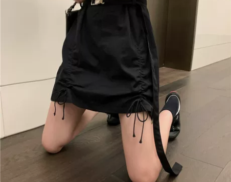 大码抽绳半身裙夏2020高腰显瘦系带花苞裙...